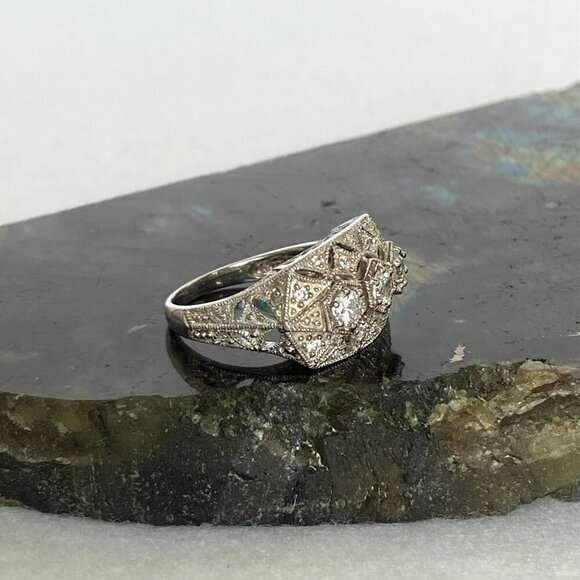 Sterling Silver 925 MEDA Multi Stone Round CZ Vintage Style Band Ring Sz 6.75 - Picture 12 of 16